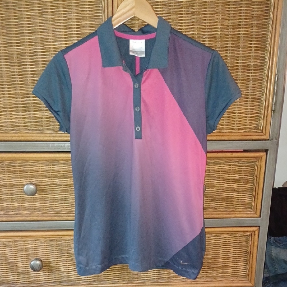 Nike Women's Gradient Pink and Blue Button Down Shirt